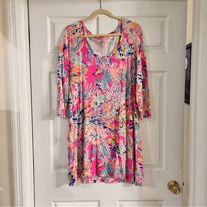 Lilly Pulitzer Devon cotton dress tiki pink women’s size large tropical